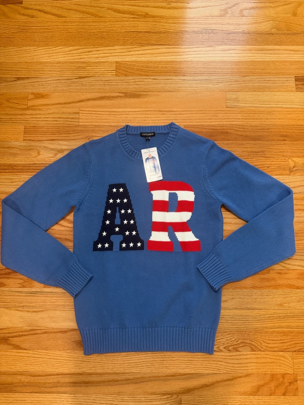 State of Mine Americana AR Flag Sweater Blue 100% Cotton NWT Size Small